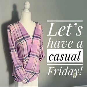 New York and Company  STRIPE V-NECK WRAP BLOUSE